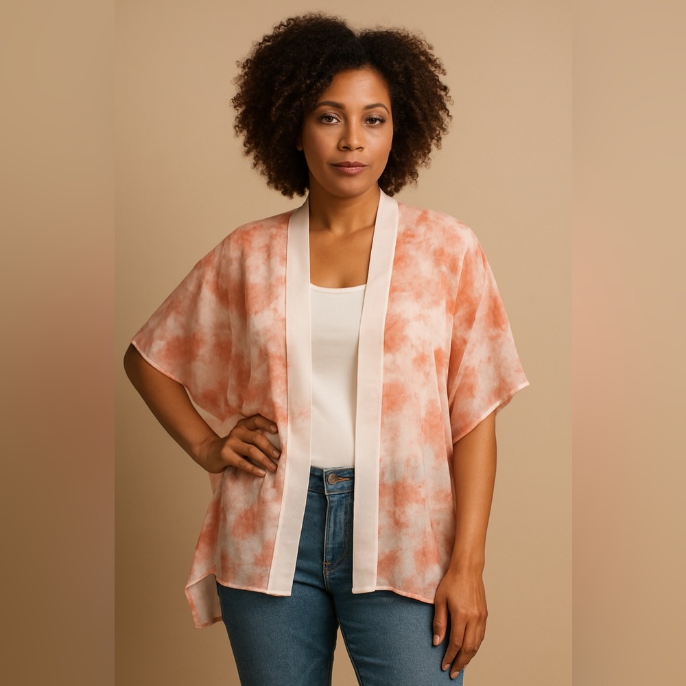 Coral Tie Dye Kimono Cardigan | Lightweight Sheer Layer | Boho Chic